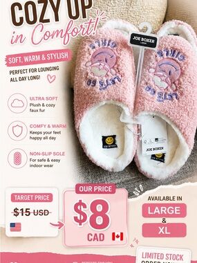 Joe Boxer Pink Plush Embroidered Girls' Slip-On Slippers